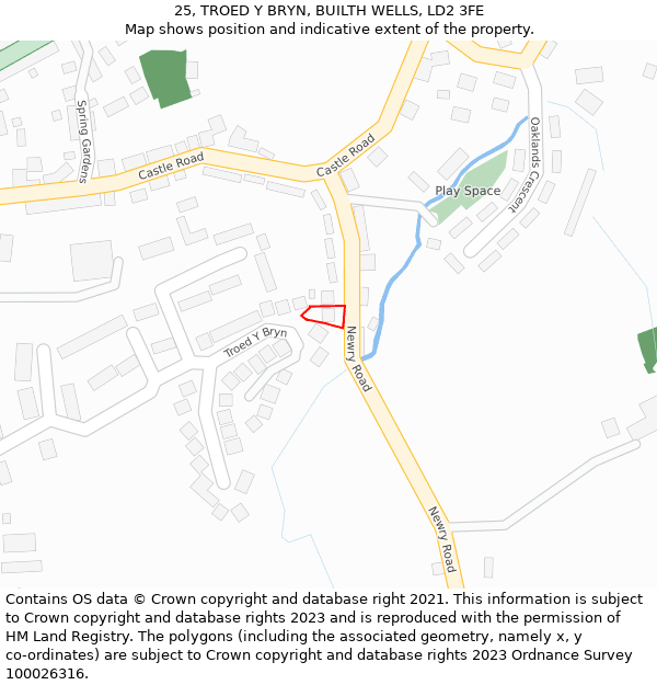 25, TROED Y BRYN, BUILTH WELLS, LD2 3FE: Location map and indicative extent of plot