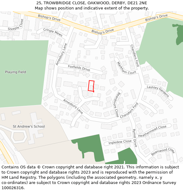 25, TROWBRIDGE CLOSE, OAKWOOD, DERBY, DE21 2NE: Location map and indicative extent of plot