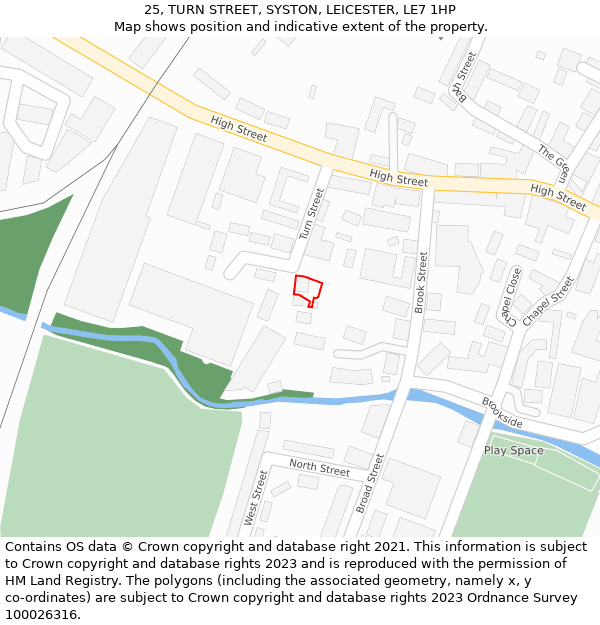 25, TURN STREET, SYSTON, LEICESTER, LE7 1HP: Location map and indicative extent of plot