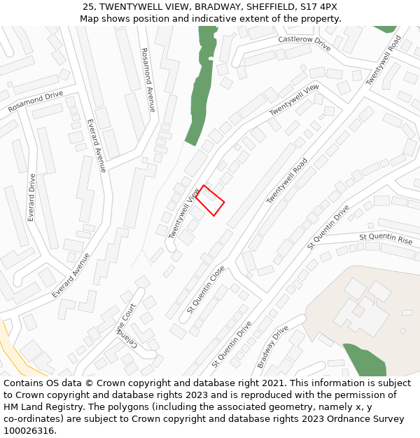 25, TWENTYWELL VIEW, BRADWAY, SHEFFIELD, S17 4PX: Location map and indicative extent of plot