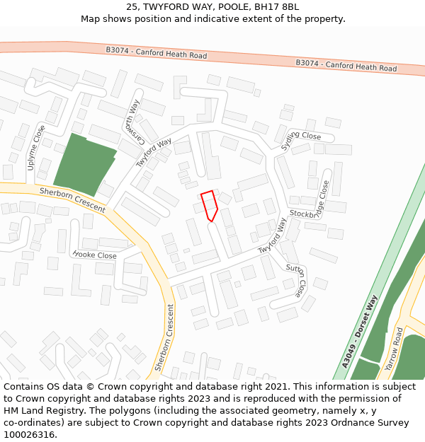 25, TWYFORD WAY, POOLE, BH17 8BL: Location map and indicative extent of plot