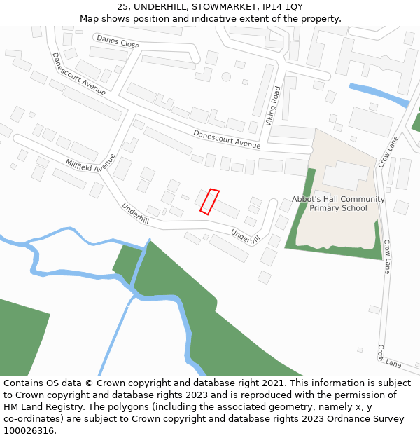 25, UNDERHILL, STOWMARKET, IP14 1QY: Location map and indicative extent of plot