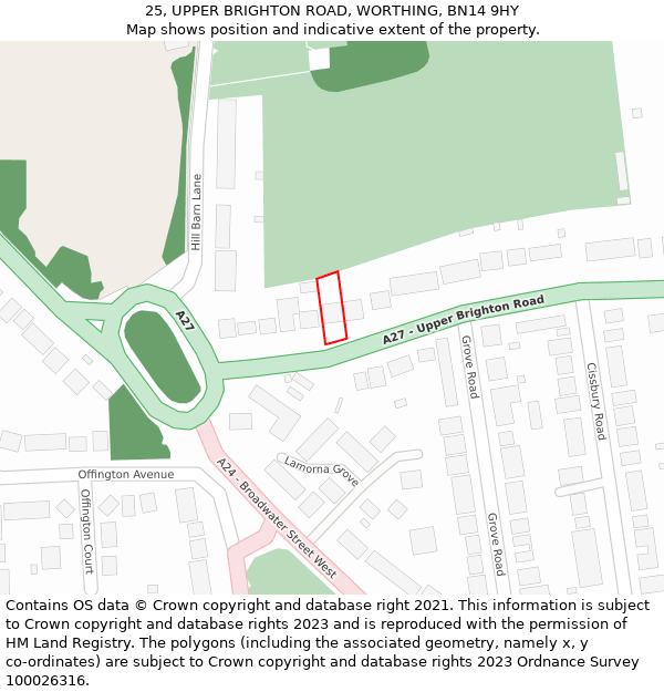 25, UPPER BRIGHTON ROAD, WORTHING, BN14 9HY: Location map and indicative extent of plot