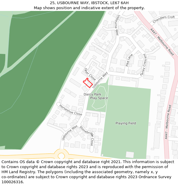 25, USBOURNE WAY, IBSTOCK, LE67 6AH: Location map and indicative extent of plot