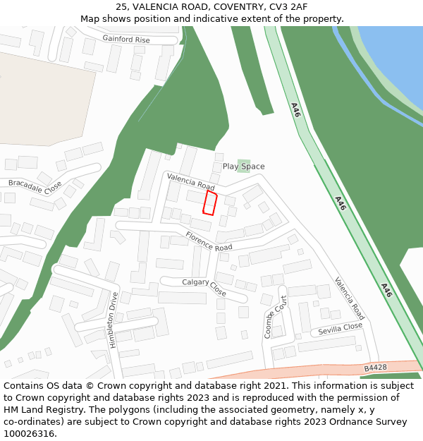 25, VALENCIA ROAD, COVENTRY, CV3 2AF: Location map and indicative extent of plot