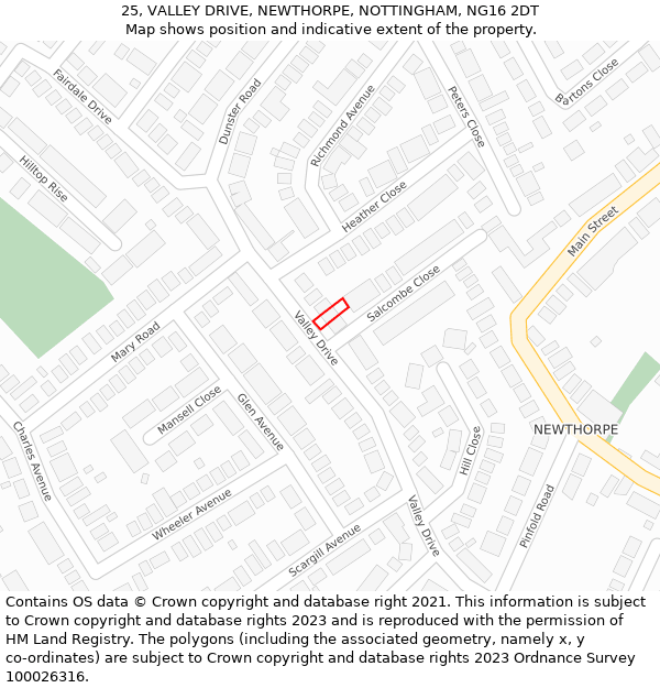 25, VALLEY DRIVE, NEWTHORPE, NOTTINGHAM, NG16 2DT: Location map and indicative extent of plot