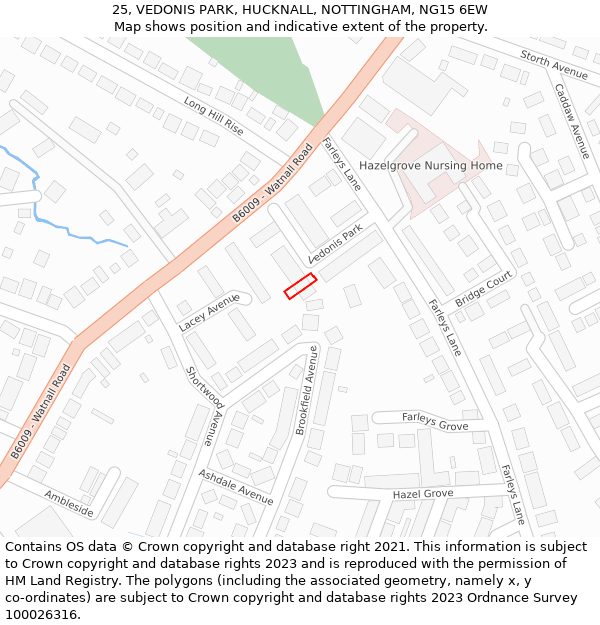 25, VEDONIS PARK, HUCKNALL, NOTTINGHAM, NG15 6EW: Location map and indicative extent of plot