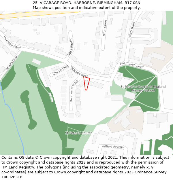 25, VICARAGE ROAD, HARBORNE, BIRMINGHAM, B17 0SN: Location map and indicative extent of plot