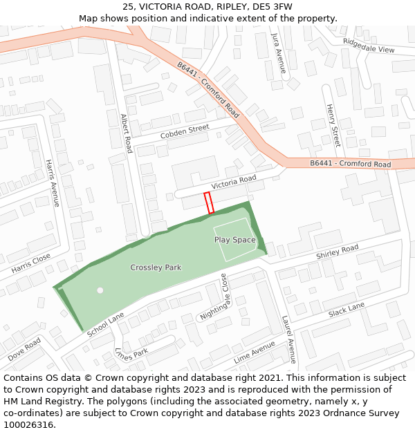25, VICTORIA ROAD, RIPLEY, DE5 3FW: Location map and indicative extent of plot