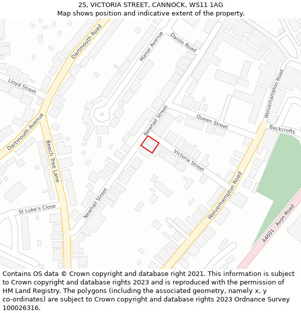 25, VICTORIA STREET, CANNOCK, WS11 1AG: Location map and indicative extent of plot