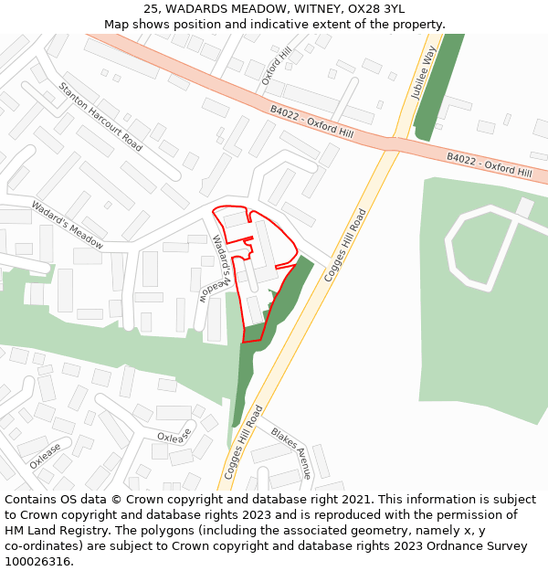 25, WADARDS MEADOW, WITNEY, OX28 3YL: Location map and indicative extent of plot