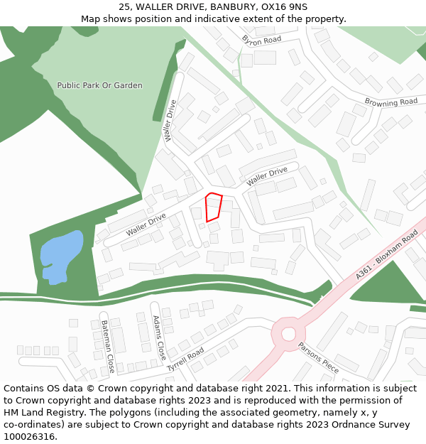 25, WALLER DRIVE, BANBURY, OX16 9NS: Location map and indicative extent of plot