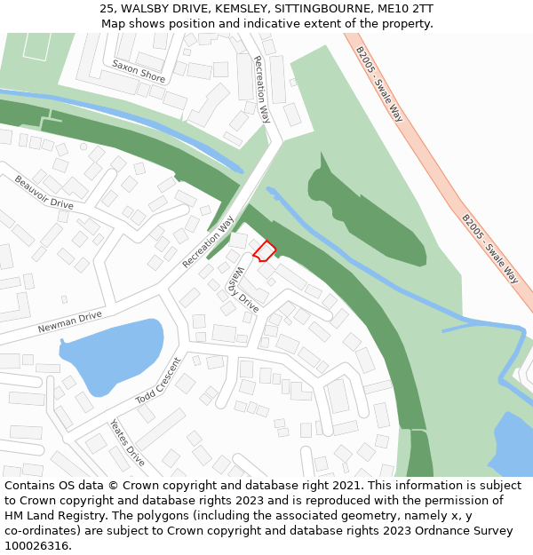 25, WALSBY DRIVE, KEMSLEY, SITTINGBOURNE, ME10 2TT: Location map and indicative extent of plot