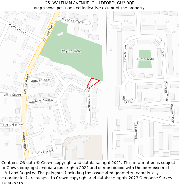 25, WALTHAM AVENUE, GUILDFORD, GU2 9QF: Location map and indicative extent of plot