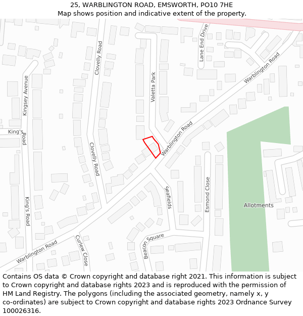 25, WARBLINGTON ROAD, EMSWORTH, PO10 7HE: Location map and indicative extent of plot