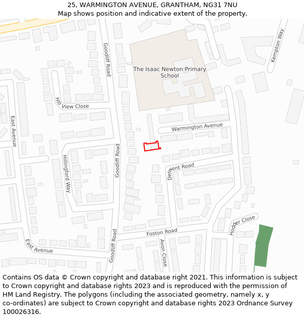 25, WARMINGTON AVENUE, GRANTHAM, NG31 7NU: Location map and indicative extent of plot