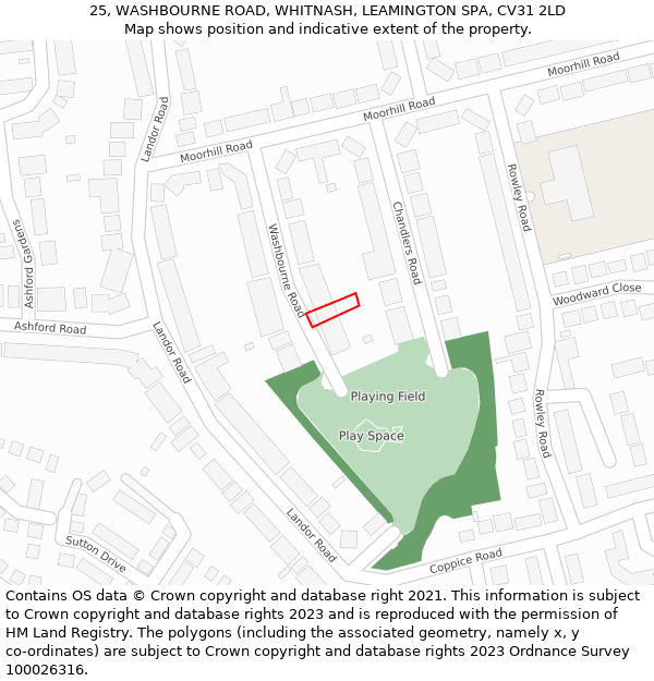 25, WASHBOURNE ROAD, WHITNASH, LEAMINGTON SPA, CV31 2LD: Location map and indicative extent of plot