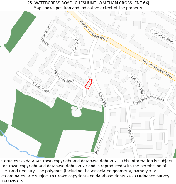 25, WATERCRESS ROAD, CHESHUNT, WALTHAM CROSS, EN7 6XJ: Location map and indicative extent of plot