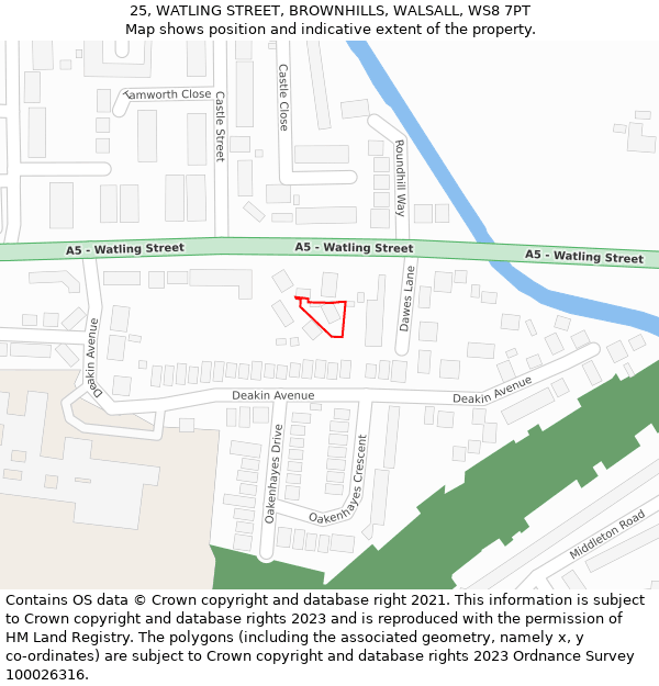 25, WATLING STREET, BROWNHILLS, WALSALL, WS8 7PT: Location map and indicative extent of plot