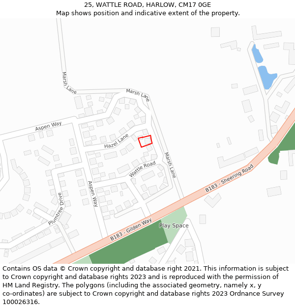 25, WATTLE ROAD, HARLOW, CM17 0GE: Location map and indicative extent of plot