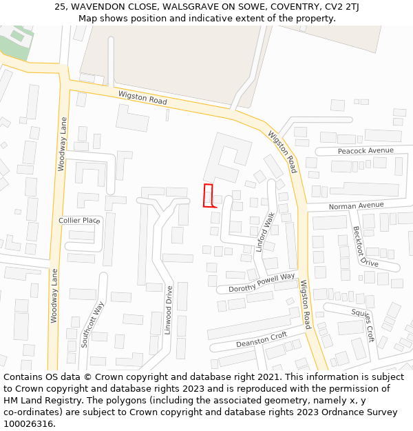 25, WAVENDON CLOSE, WALSGRAVE ON SOWE, COVENTRY, CV2 2TJ: Location map and indicative extent of plot