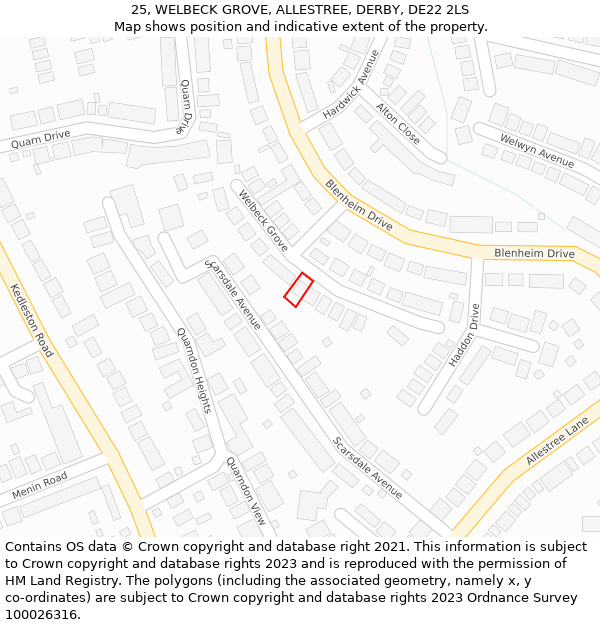 25, WELBECK GROVE, ALLESTREE, DERBY, DE22 2LS: Location map and indicative extent of plot