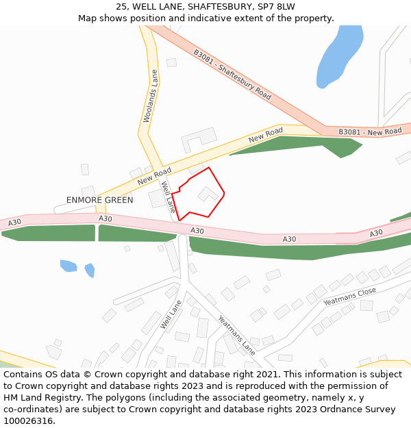 25, WELL LANE, SHAFTESBURY, SP7 8LW: Location map and indicative extent of plot