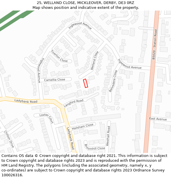 25, WELLAND CLOSE, MICKLEOVER, DERBY, DE3 0RZ: Location map and indicative extent of plot