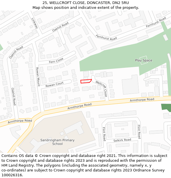 25, WELLCROFT CLOSE, DONCASTER, DN2 5RU: Location map and indicative extent of plot