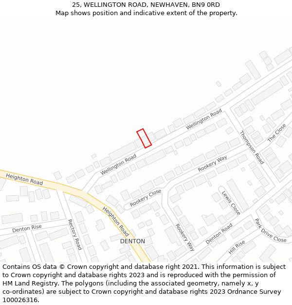 25, WELLINGTON ROAD, NEWHAVEN, BN9 0RD: Location map and indicative extent of plot