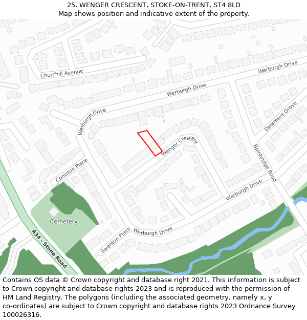 25, WENGER CRESCENT, STOKE-ON-TRENT, ST4 8LD: Location map and indicative extent of plot