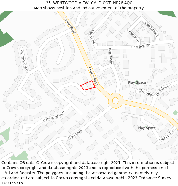 25, WENTWOOD VIEW, CALDICOT, NP26 4QG: Location map and indicative extent of plot