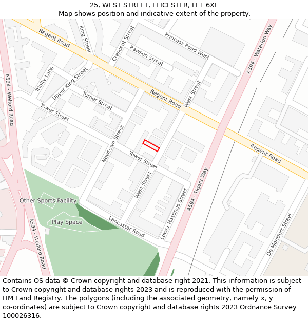 25, WEST STREET, LEICESTER, LE1 6XL: Location map and indicative extent of plot