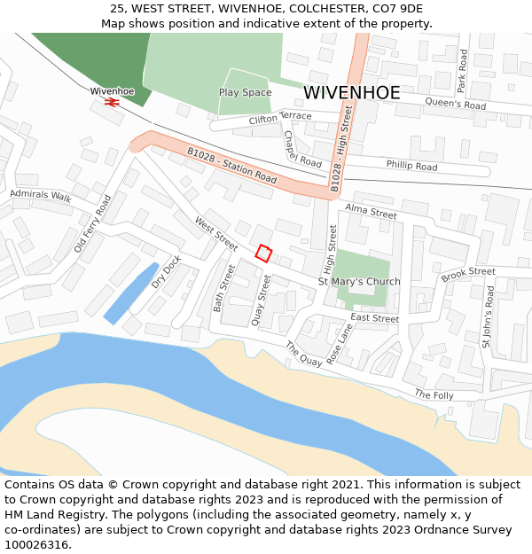 25, WEST STREET, WIVENHOE, COLCHESTER, CO7 9DE: Location map and indicative extent of plot