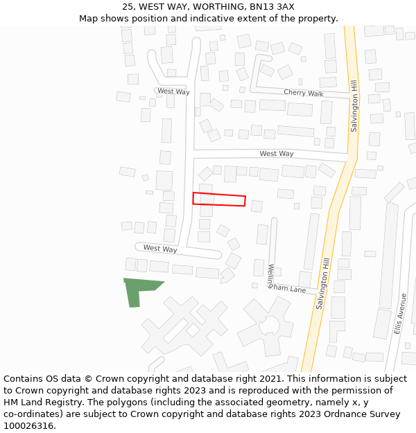 25, WEST WAY, WORTHING, BN13 3AX: Location map and indicative extent of plot