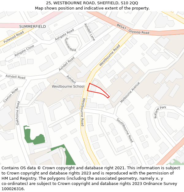 25, WESTBOURNE ROAD, SHEFFIELD, S10 2QQ: Location map and indicative extent of plot