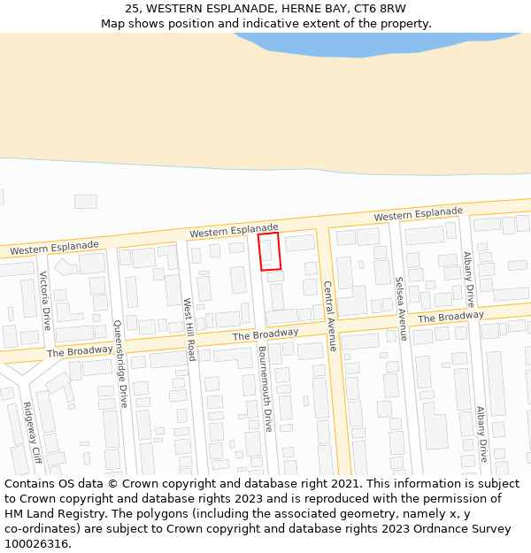 25, WESTERN ESPLANADE, HERNE BAY, CT6 8RW: Location map and indicative extent of plot