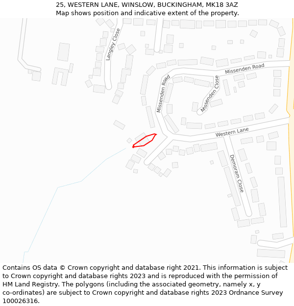 25, WESTERN LANE, WINSLOW, BUCKINGHAM, MK18 3AZ: Location map and indicative extent of plot