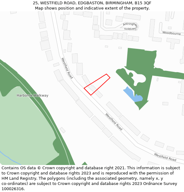 25, WESTFIELD ROAD, EDGBASTON, BIRMINGHAM, B15 3QF: Location map and indicative extent of plot