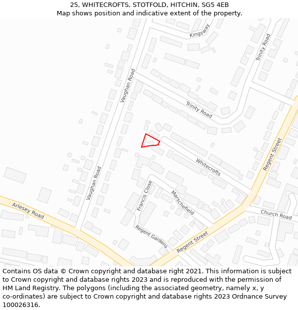 25, WHITECROFTS, STOTFOLD, HITCHIN, SG5 4EB: Location map and indicative extent of plot