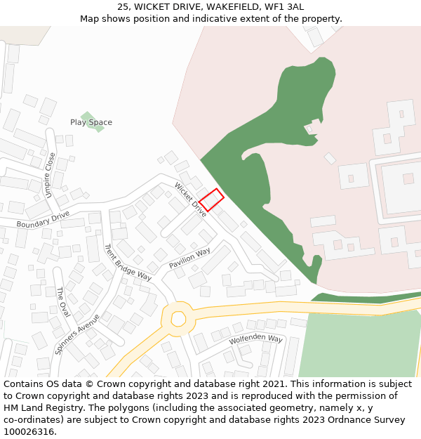 25, WICKET DRIVE, WAKEFIELD, WF1 3AL: Location map and indicative extent of plot