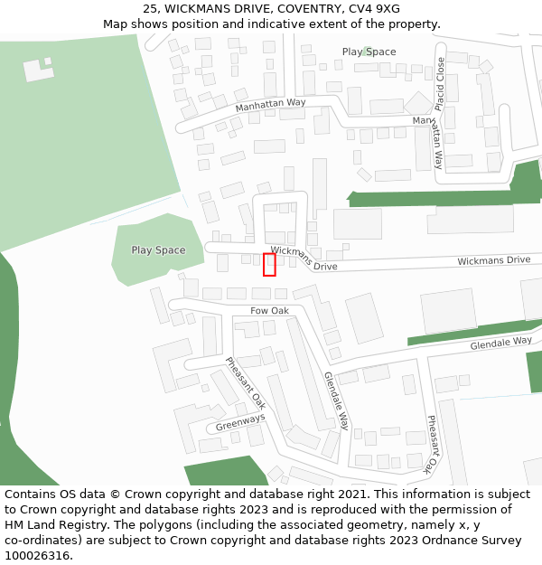 25, WICKMANS DRIVE, COVENTRY, CV4 9XG: Location map and indicative extent of plot