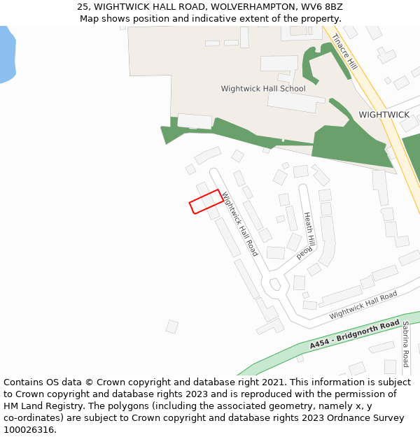25, WIGHTWICK HALL ROAD, WOLVERHAMPTON, WV6 8BZ: Location map and indicative extent of plot