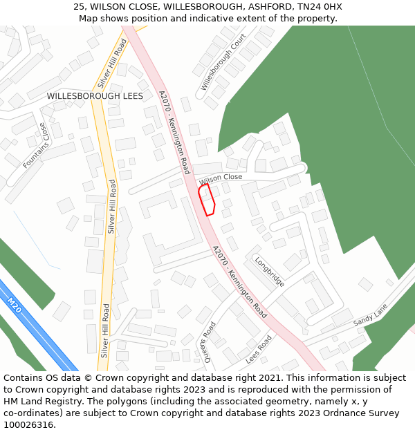 25, WILSON CLOSE, WILLESBOROUGH, ASHFORD, TN24 0HX: Location map and indicative extent of plot