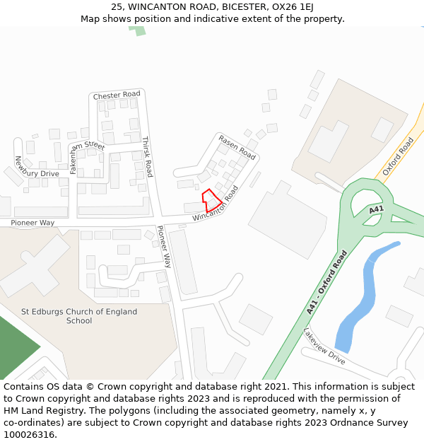 25, WINCANTON ROAD, BICESTER, OX26 1EJ: Location map and indicative extent of plot