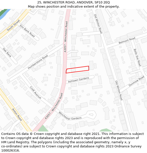 25, WINCHESTER ROAD, ANDOVER, SP10 2EQ: Location map and indicative extent of plot