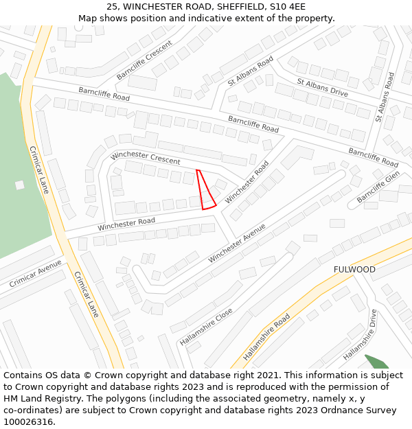 25, WINCHESTER ROAD, SHEFFIELD, S10 4EE: Location map and indicative extent of plot