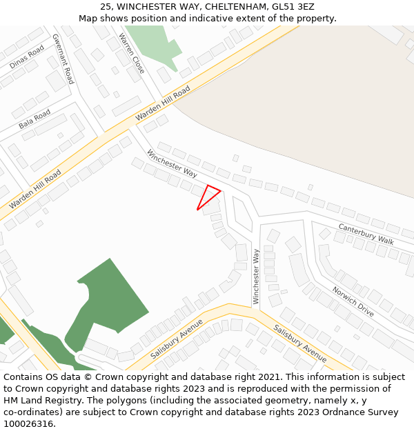25, WINCHESTER WAY, CHELTENHAM, GL51 3EZ: Location map and indicative extent of plot