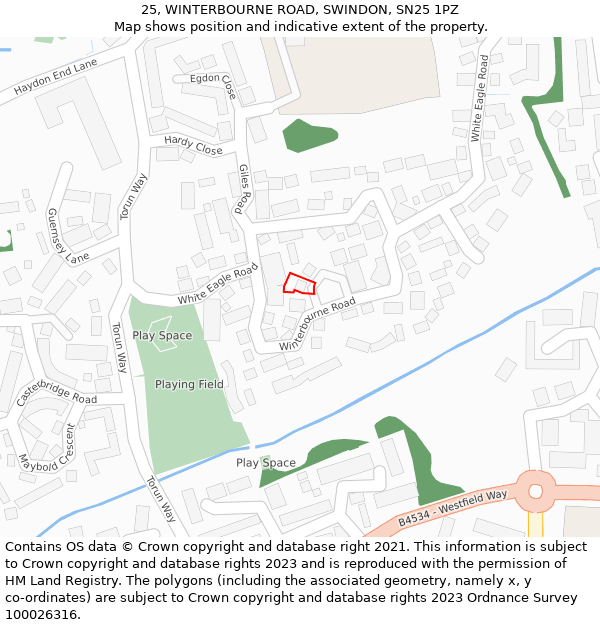 25, WINTERBOURNE ROAD, SWINDON, SN25 1PZ: Location map and indicative extent of plot