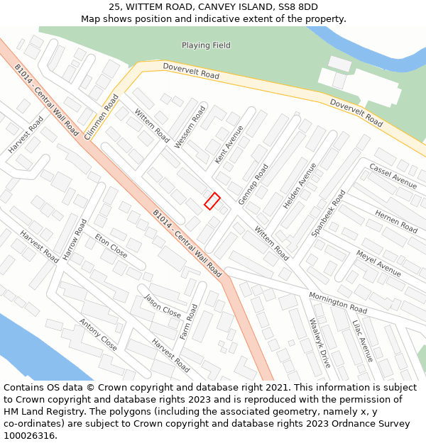 25, WITTEM ROAD, CANVEY ISLAND, SS8 8DD: Location map and indicative extent of plot